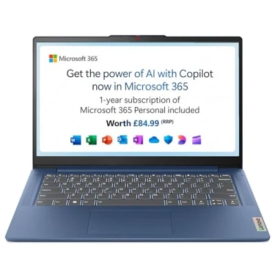 Image of Lenovo IdeaPad Slim 3 14 inch Full HD Laptop Intel N100 4GB RAM 128GB SSD Windows 11 Home in S mode Microsoft 365 Personal Abyss Blue