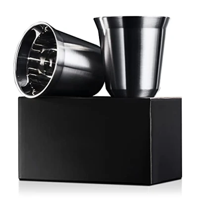 Image of Love KANKEI Espresso Cups, Stainless Steel Double Wall Insulated Coffee Mugs 150 ml/5 oz Set of 2