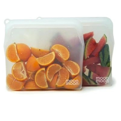 Image of Moonmoon Reusable Silicone Freezer Bags Leakproof, Resealable Food Storage 2 Set 900ml Clear