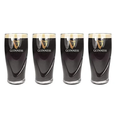Image of Guinness Official Merchandise Embossed Pint Beer Glass (Set of 4), 568ml