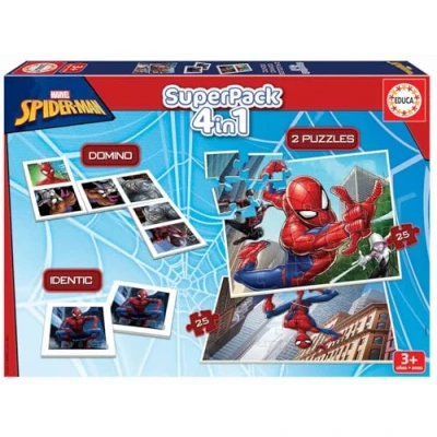 Image of Educa Superpack Spiderman Multiple Game Possibilities to Play Alone or with someone Includes Identic Dominoes and 2 Puzzles Board for Children from 3 Years Old (19353)