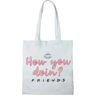 Image of cotton division Tote Bag Friends HOW YOU DOING?, reference: BWFRIENBB005, White, 38 x 40 cm