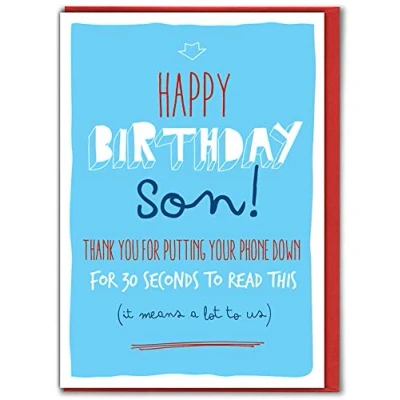 Image of Brainbox Candy Funny Birthday Cards for Son &#039;Son Phone Down 30 Seconds&#039; Happy Hilarious Humorous Joke Banter Son&#039;s