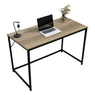 Image of Direct Online Houseware Rustic Brown Large Desk with Black Coated Metal Frame Versatile Gaming Desk, and Dressing Table for Home Office (Light Brown, 100 x 50 cm)