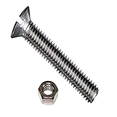 Image of Merriway BH02524 (50 Pcs) Slotted Countersunk Head Machine Screws with Nuts, M5 x 20mm (3/16 inch 3/4 inch) Bright Zinc Plated Pack of 50 Pieces