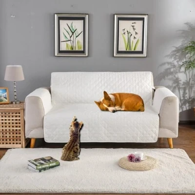 Image of PETCUTE Sofa Cover 3 seater Quilted Slipcovers Anti Slip Protector Mordern couch recliner covers