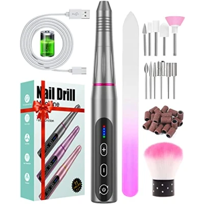 Image of Electric Nail Files, Cordless Drill Rechargeable, 5 Adjustable Speed E File, Professional for Acrylic Nails with 20000 RPM, Portable Manicure Pedicure Kit Gifts Women Mum