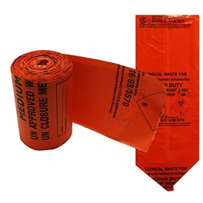 Image of Orange Clinical Bio Hazard Medical First Aid Medium Duty Waste Bag Sacks, 1 Roll (50 Bags)