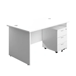 Image of Office Hippo Panel Desk with 2 Mobile Storage Including Filing Drawer, A4, Foolscap, Engineered Wood, White, 140 x 80 73 cm