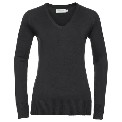 Image of Russell Athletic Collection Womens/Ladies Cotton Acrylic V Neck Sweatshirt (Black) Size 10 UK