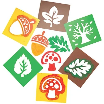 Image of Baker Ross AR653 Autumn Stencils for Kids Arts and Crafts, Fall Decorations Childrens Painting, Assorted, (Pack of 6)