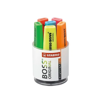 Image of STABILO BOSS ORIGINAL Highlighter Box Glass of 6 Yellow/Green/Orange/Red/Pink/Blue