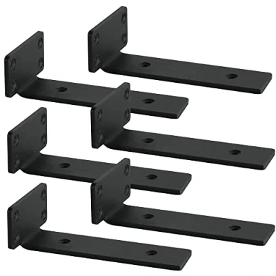 Image of Floating Shelf Brackets, 6 Pcs of 8 Inch Heavy Duty Industrial Bracket, Black Metal L Brackets for Shelves Support DIY(1/5 Thicked)