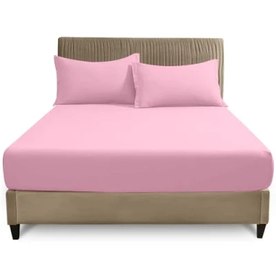 Image of GC GAVENO CAVAILIA Easy Care Polycotton Fitted, Plain Dyed Bed Sheets OR Housewife Pillowcases 2 Pack, Polyester Cotton, Pink, Super King