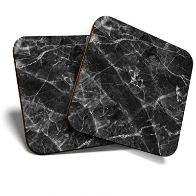 Image of 2 x Square Coasters Dark Grey Marble Effect Cork Backed Home Kitchen Accessory Tea Coffee Mug Mat #39033
