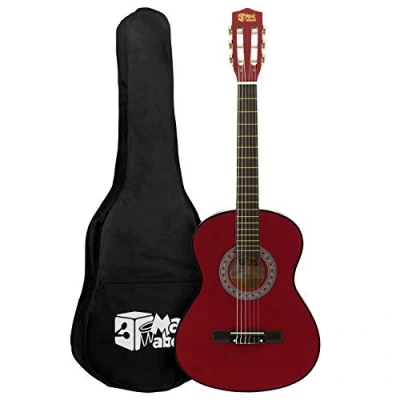 Image of Mad About MA CG01 Classical Guitar, 3/4 Size Red Classic Guitar Colourful Spanish with Carry Bag, Strap, Pick and Spare Strings