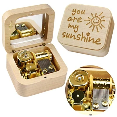 Image of Sinzyo You are My Sunshine Music Box Solid Wood Laser Carving Vintage Gift Musical Boxs for Birthday Valentine&#039;s Day Christmas(Musical Note Maple Box)