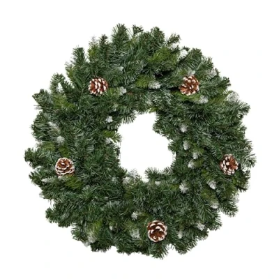 Image of Samuel ALEXANDER 60cm Snow King Fir Green Christmas Wreath with Pine Cones