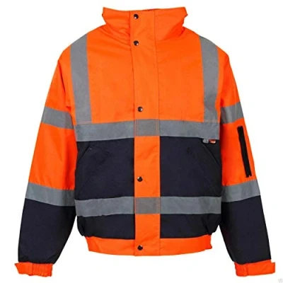 Image of Kapton Hi Viz High Vis Visibility Bomber Jacket Waterproof Work Coat Security (XL, Orange/Navy)