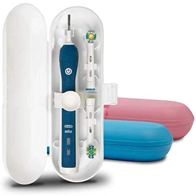Image of meilinkeji Plastic Electric Toothbrush Travel Case for Oral B Pro Series, 3 Packs (White&amp;Blue&amp;Pink)