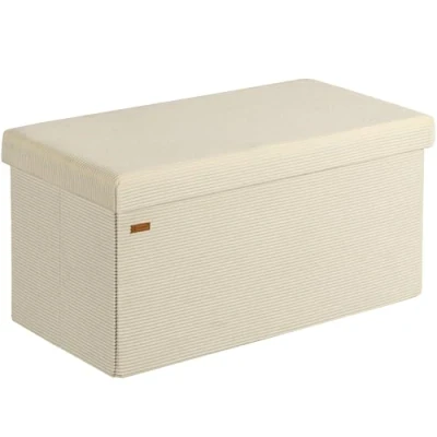 Image of CASARIA® Ottoman Storage Box Corduroy Upholstery Bench with 100L Volume 2 Boxes Padded Seat 300kg Load Capacity Foldable Design Beige