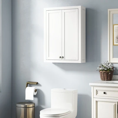 Image of HOMCOM Bathroom Wall Cabinet, Modern Cabinet Mounted Over Toilet with 2 Doors and Adjustable Shelves, 61 x 20 84 cm, White