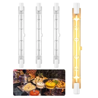 Image of BrightArk Food Heat Lamps 500W Lamp Bulbs, 240v 118MM R7S Jacketed Bulb,Gantry Lights Bulb Catering Safe for Buffets, Canteen, Hospitality 4 PCS