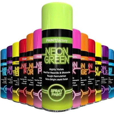 Image of AlezyB 1x Neon Spray Paint Green 200ml Flouroscent Aerosol Extra Bright DIY Graffiti (Banksey) Paint, Assorted Colour