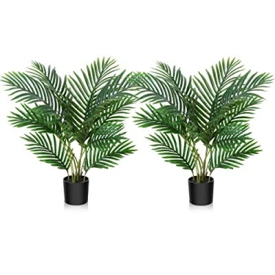 Image of Fopamtri Artificial Plants Indoor Faux Areca Palm 60 cm in Plastic Pot Large Fake Tropical with Foliage for Home House Office Decoration (2 Pack)