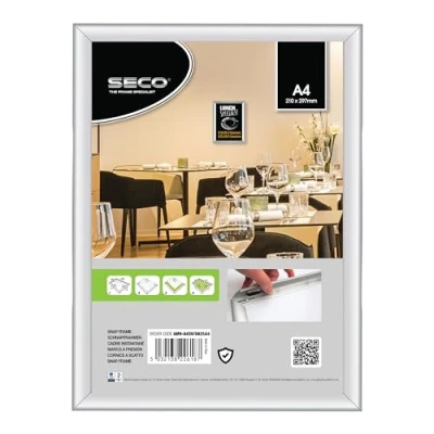 Image of SECO A4 Silver Aluminum Snap Frames 210x297 mm Easy Open Display for Posters, Point Of Sale, Menus, Health &amp; Safety Notices Ideal Offices, Retail and Venues (AM9 A4SV)