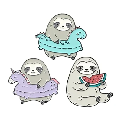 Image of Brooch Pins Animal Enamel Lapel Cartoon Sloth Badges Creative Drop Oil Alloy For Women Clothes Decoration 3PCS Pins,Brooches Women,Enamel Brooch,Animal Pins,Women Set