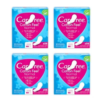 Image of Carefree Cotton Feel Pantyliners Unscented Bundle of 4 224 Count (4 x 56) Ultra Soft &amp; Breathable Sanitary Towels Suitable for All Panty Shapes