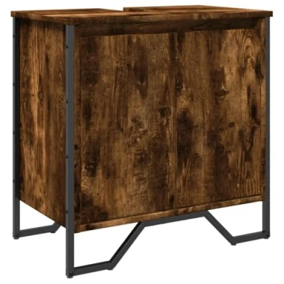 Image of vidaXL Bathroom Sink Cabinet Storage Vanity Unit Smoked Oak Engineered Wood, Ample Storage, Space Saving Design, 60 x 35 cm