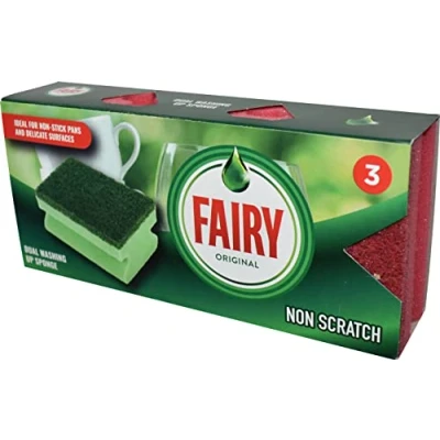 Image of Addis Fairy Originals Non Scratch General Dual Sponge Scourer with Crystals, Pack of 3, Red,One Size