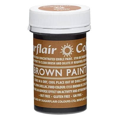 Image of Sugarflair Brown Edible Food Paint, for Painting Icing, Sugar Pastes, Flower &amp; Modelling Royal Marzipan Buttercream 20g