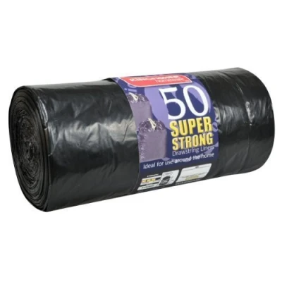 Image of garden mile® 50x 120L Heavy Duty Black Bin Bags With Drawstring Handles. Refuse Sacks For Recycling, Strong Dustbin Liners Wheelie (50x 19 Microns (BB4))