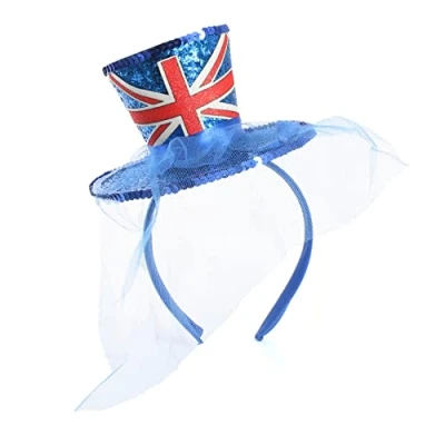 Image of Union Jack Hat Mini Top With Fascinator Veil Kings Coronation, Rule Britannia, Ve Day Celebrations, Jubilee Events and Other Fancy Dress Pack Of 1