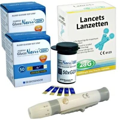 Image of GlucoNavii 100 x Blood Glucose Test Strips + Lancing Device 28g Lancets
