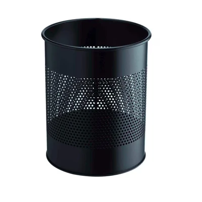 Image of Durable Metal Round Waste Bin Black 15 Litre Capacity Stylish 165 mm Perforated Ring Basket for Offices, Schools, Home, etc.
