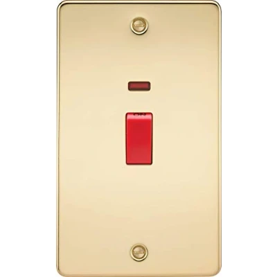 Image of KnightsBridge Flat Plate 45A 2G DP switch with neon polished brass