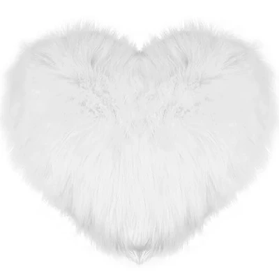 Image of Foribyw Heart Shape Pillow Soft Fluffy Long Plush Love Throw Decorative Valentine Day Cushion 45x40cm Comfortable Warm Cosy Back for Bedroom Sofa Couch Gift(white)