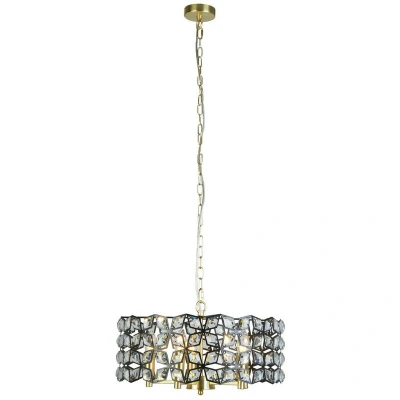 Image of Iris 5 Light Pendant Black, Crystal, Brass