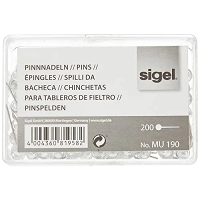 Image of SIGEL MU190 Plastic Head Pins, 1.5 cm long, transparent, 200 Pieces