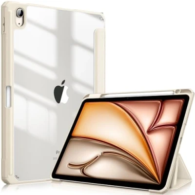 Image of FINTIE Hybrid Case for iPad Air 11 inch (2024) M2, 6th / 5th 4th Generation (2024/2022/2020), Shockproof Slim Clear Back Cover with Pencil Holder, Auto Wake/Sleep, Starlight