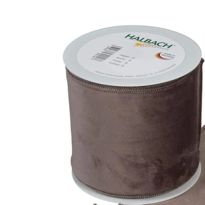 Image of FloristryWarehouse Grey Christmas Velvet Fabric Ribbon 100mm (4&quot;) Wide on 8m roll Wired Edge
