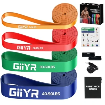 Image of Giiyr Resistance Bands Set for Men &amp; Women 4 Levels Exercise Band with Door Anchor, Pull Up Strength Training, Stretching, Powerlifting, Home Workouts, and CrossFit