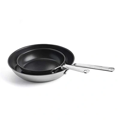 Image of KitchenAid Stainless Steel 3 Layer Non Stick 20 cm and 28 Frying Pan Set, Clad, Induction, Oven Safe, Silver