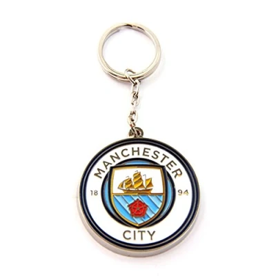 Image of Manchester City FC Official Metal Football Crest Keyring (One Size) (White/Blue)