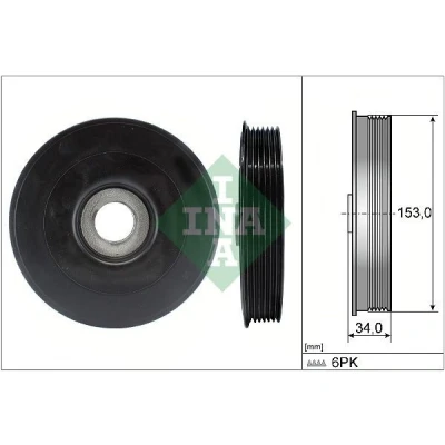 Image of 1147683, 1319519, 1369546, 1473366, 1485765 Crankshaft Pulley INA 544 0079 10 153mm MINI: Hatchback, Clubman, VOLVO: V50, S40 II, FORD: FIESTA 6