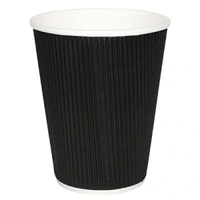 Image of 500X Fiesta Takeaway Coffee Cups Ripple Wall Kraft Black 12oz / Commercial Restaurant Cafe Shop Retail